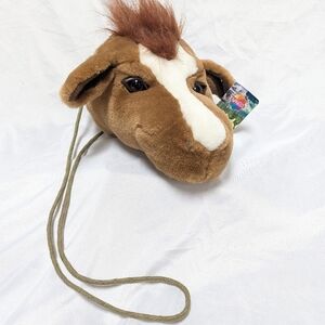 Vintage Nanco Horse Head Plush Stuffed Animal Zippered Purse Rodeo Western
